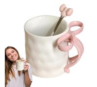 Tasse à café en céramique - 500 ml 9,2 cm | Charmante tasse en ruban avec poignée en nœud, tasse à café avec cuillère, jolies tasses à thé | Cadeau