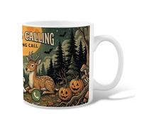 Tasse à café en céramique avec citation d'automne Halloween Woodland Deer | Illustration vintage de la forêt, gobelet, ambiance d'automne effrayante, accents Jack-o'-lantern, thème nature de la forêt