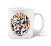 Tasse à café en céramique avec citation inspirante de force ancestrale 325 | Design floral bohème, tasse à boisson, citation inspirante, plumes tribales, verres de motivation, thème héritage