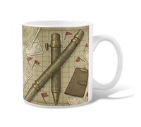 Tasse à café en céramique avec motif carte d'aventure, drapeau vintage, marron, avec poignée, idéale pour les amis, la famille, les collègues, les enseignants, les couples, les employés 325 ml