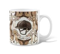 Tasse à café en céramique avec motif casque d'équitation vintage avec ruban et fleurs, tasse à thé avec poignée, idéale pour l'amitié, la famille, les collègues, les enseignants, le personnel chéri