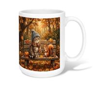 Tasse à café en céramique avec motif chat, écureuil, citrouilles, orange, fantaisie, tasse à thé fantaisie avec poignée, idéale pour l'amitié, la famille, les collègues, les enseignants, le personnel
