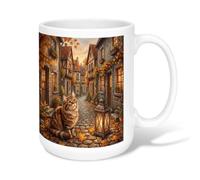 Tasse à café en céramique avec motif chat - Lanterne fantaisiste - Marron - Avec poignée - Idéale pour les amis, la famille, les collègues, les enseignants, les couples, les employés - 425,2 g
