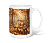 Tasse à café en céramique avec motif chat - Motif feuilles - Orange - Avec poignée - Idéal pour l'amitié, la famille, les collègues, les professeurs - 425,2 g