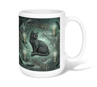 Tasse à café en céramique avec motif de chat, bougies gothiques mystiques, clés, Halloween, tasse fantaisie avec poignée, idéale pour les amis, la famille, les collègues, les personnes âgées, les