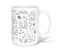 Tasse à café en céramique avec motif de chat, minimaliste et ludique en forme de cœur avec poignée, idéale pour les amis, la famille, les collègues, les personnes âgées, les personnes âgées, 425,2 g