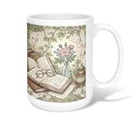 Tasse à café en céramique avec motif de livres, théière vintage à fleurs botaniques vertes, tasse à thé fantaisie avec poignée, idéale pour les amis, la famille, les amoureux, les personnes âgées, les