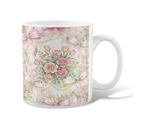 Tasse à café en céramique avec motif de roses, tulipes romantiques, nœuds floraux, pêche, tasse à thé fantaisie avec poignée, idéale pour l'amitié, la famille, les collègues, les professeurs, 325 ml