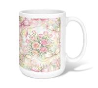 Tasse à café en céramique avec motif de roses, tulipes romantiques, nœuds, printemps pêche, tasse fantaisie avec poignée, idéale pour les amis, la famille, les collègues, les enseignants, les couples