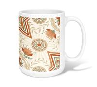 Tasse à café en céramique avec motif floral, style bohème, artistique, feuille, mandala, automne, terre cuite, tasse à boire avec poignée, idéale pour les amis, la famille, les collègues, les