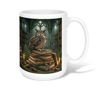 Tasse à café en céramique avec motif hibou, livres mystiques gothiques, bougies vert automne, tasse à thé fantaisie avec poignée, idéale pour les amis, la famille, les collègues, les enseignants, les