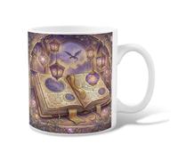 Tasse à café en céramique avec motif livre - Lanterne fantaisie - Étoile - Automne - Violet - Avec poignée - Idéal pour les amis, la famille, les amoureux, les personnes âgées, les collègues de