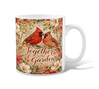 Tasse à café en céramique avec motif oiseaux et fleurs vintage romantiques et cœurs, tasse à thé fantaisie rouge avec poignée, idéale pour les amis, la famille, les amoureux, les personnes âgées, les