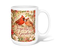 Tasse à café en céramique avec motif oiseaux et fleurs vintage romantiques et cœurs, tasse à thé fantaisie rouge avec poignée, idéale pour l'amitié, la famille, les collègues, les professeurs, 425,2 g