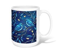 Tasse à café en céramique avec motif oiseaux, feuilles artistiques et nature, branches sans bleu, tasse fantaisie avec poignée, idéale pour l'amitié, la famille, les collègues, le personnel, les