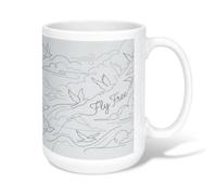 Tasse à café en céramique avec motif oiseaux, minimaliste, contemporain, nuages, vagues printanières, blanc, tasse à boire avec poignée, idéale pour l'amitié, la famille, les collègues, le personnel