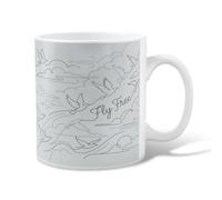 Tasse à café en céramique avec motif oiseaux, minimaliste, contemporain, nuages, vagues printanières, blanc, tasse fantaisie avec poignée, idéale pour les amis, la famille, les amoureux, les personnes