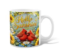 Tasse à café en céramique avec motif oiseaux, tournesols vibrants, marguerites, jaune printanier, tasse fantaisie avec poignée, idéale pour l'amitié, la famille, les collègues, les enseignants, le