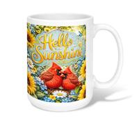 Tasse à café en céramique avec motif oiseaux, tournesols vibrants, marguerites, jaune printanier, tasse fantaisie avec poignée, idéale pour les amis, la famille, les collègues, les personnes âgées