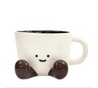 Tasse à café en céramique avec pieds - Motif visage souriant - Blanc et marron - Cadeau fantaisie pour la décoration de la maison (1)