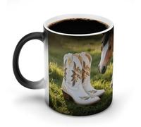 Tasse à café en céramique avec poignée en forme de bottes de cowboy - Sensible à la chaleur - Changement de couleur - 325 ml - Cadeau amusant pour Noël