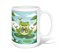 Tasse à café en céramique avec poignée - Motif amphibien - Motif oiseaux ludiques - Vert - 425,2 g