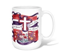 Tasse à café en céramique avec poignée - Motif croix - Fleurs traditionnelles - Ruban rouge - Idéal pour les amis, la famille, les amoureux, les personnes âgées, les collègues de travail seniors, 445