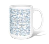 Tasse à café en céramique avec ruban - Motif étoiles et fleurs - Bleu clair - Avec poignée - Idéale pour les amis, la famille, les collègues, les personnes âgées, les personnes âgées - 425 g