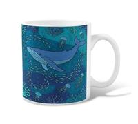 Tasse à café en céramique baleine, méduse marine, corail, bleu d'été, tasse à thé fantaisie avec poignée, idéale pour l'amitié, la famille, les collègues, les professeurs, 325 ml