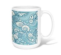 Tasse à café en céramique coquillage - Motif vagues fantaisistes - Bulle d'été - Turquoise - Avec poignée - Idéal pour l'amitié, la famille, les collègues, les professeurs - 445 ml