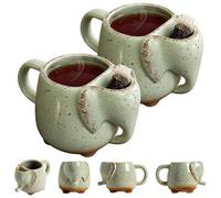 Tasse à café en céramique éléphant 425,2 g avec support pour sac à thé, tasse amusante en forme d'animal avec poignée, tasse unique idéale pour les amateurs de thé, usage domestique