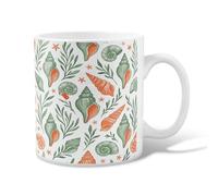 Tasse à café en céramique en forme de coquillage - Motif feuilles naturelles - Vert été - Avec poignée - Idéal pour l'amitié, la famille, les collègues, les enseignants, le personnel chéri, 325 ml