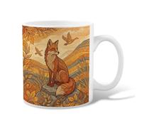 Tasse à café en céramique inspirée de la nature - Motif feuilles et oiseaux d'automne - Tasse à thé fantaisie avec poignée - Idéal pour les amis, la famille, les collègues, les personnes âgées, les