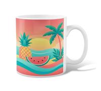 Tasse à café en céramique motif ananas, pastèque tropicale, palmier, pêche d'été, tasse fantaisie avec poignée, idéale pour les amis, la famille, les collègues, les enseignants, les couples, les