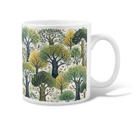 Tasse à café en céramique motif arbres, feuilles organiques, oiseaux, vert automne, tasse à thé fantaisie avec poignée, idéale pour les amis, la famille, les amoureux, les personnes âgées, les