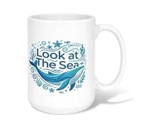 Tasse à café en céramique motif baleine, étoile de mer et poisson bleu d'été fantaisie avec poignée, idéale pour l'amitié, la famille, les collègues, les professeurs, 425,2 g