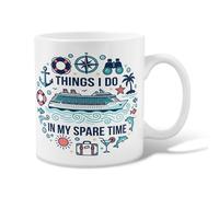 Tasse à café en céramique motif bateau de croisière, ancres ludiques, palmiers, bleu d'été, tasse fantaisie avec poignée, idéale pour les amis, la famille, les collègues, les enseignants, les couples