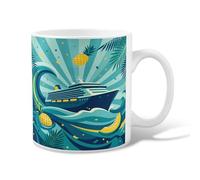 Tasse à café en céramique motif bateau de croisière, motif vagues tropicales d'ananas d'été, turquoise, tasse fantaisie avec poignée, idéale pour l'amitié, la famille, les collègues, les professeurs