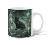 Tasse à café en céramique motif chat, bougies gothiques mystiques, clés, Halloween, tasse fantaisie noire avec poignée, idéale pour les amis, la famille, les collègues, les enseignants, les couples