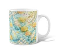 Tasse à café en céramique motif citron, bouteille d'eau ludique, fleur d'été, bleu, tasse fantaisie avec poignée, idéale pour les amis, la famille, les collègues, les enseignants, les couples, les