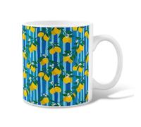 Tasse à café en céramique motif citron, fleur tropicale, feuille d'été, bleu fantaisie, tasse avec poignée, idéale pour l'amitié, la famille, les collègues, les enseignants, le personnel chéri, 325 ml