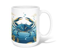 Tasse à café en céramique motif crabe, illustration côtière, vagues bulles, bleu d'été, tasse fantaisie pour bureau, tasse avec poignée, idéale pour les amis, la famille, les collègues, les amoureux