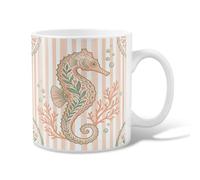 Tasse à café en céramique, motif hippocampes, feuilles de corail, pêche d'été, tasse à thé fantaisie avec poignée, idéale pour les amis, la famille, les collègues, les enseignants, les couples, les