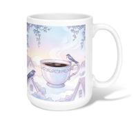 Tasse à café en céramique, motif maison d'oiseaux fantaisie, couleur pastel, tasse à thé fantaisie avec poignée, idéale pour les amis, la famille, les collègues, les enseignants, les couples, les