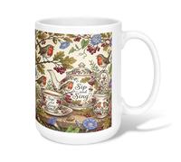 Tasse à café en céramique motif oiseau, théière rustique d'automne avec baies, tasse à thé fantaisie marron avec poignée, idéale pour les amis, la famille, les amoureux, les personnes âgées, les