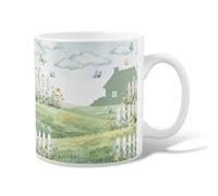 Tasse à café en céramique motif papillon, fleur naturelle, nuage, printemps vert, tasse à chocolat chaud avec poignée, idéale pour les amis, la famille, les collègues, les personnes âgées, les