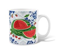 Tasse à café en céramique motif pastèque, motif floral, fraises d'été, vert, tasse à thé fantaisie avec poignée, idéale pour les amis, la famille, les collègues, les enseignants, les couples, les