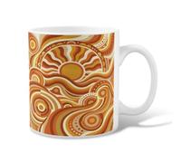 Tasse à café en céramique motif soleil abstrait bohème vagues cercles été orange fantaisie tasse à boire de bureau avec poignée idéale pour l'amitié, la famille, les collègues, les enseignants, le