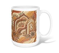Tasse à café en céramique motif soleil bohème artistique fleur feuille automne marron fantaisie travail tasse à boire avec poignée idéale pour les amis, la famille, les collègues, les enseignants, les