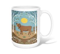 Tasse à café en céramique motif vache, ferme rustique arbre soleil été marron fantaisie tasse de travail avec poignée idéale pour les amis, la famille, les collègues, les enseignants, les couples, les